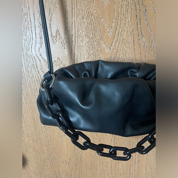 Expressions NYC Vegan Leather Black Crossbody Puff Clutch Purse with Chain - Picture 3 of 10